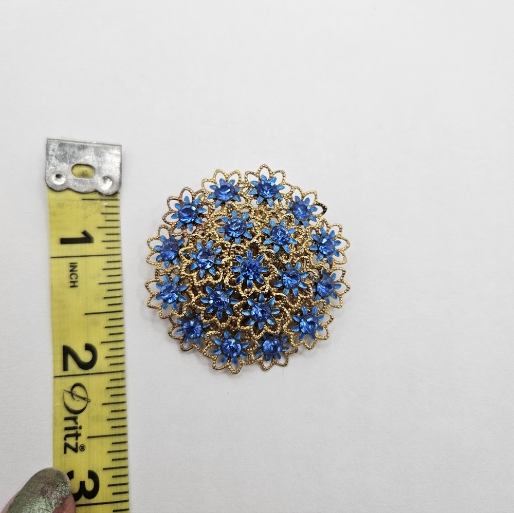 Vintage Blue Rhinestone Multi Flowered Brooch - Picture 3 of 4